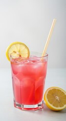 Refreshing Pink Lemonade: A Citrus Burst of Summer Indulgence on Bright Backdrop