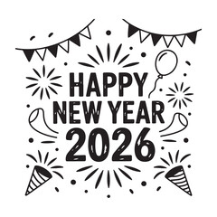 Vector art of happy new year 2026 celebration with confetti and balloons