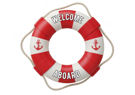 Nautical life preserver welcome aboard nautical theme design element isolated on transparent background