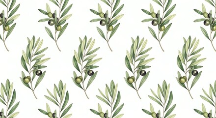 Fototapeta premium Olive branches pattern on white background