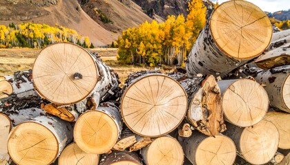 Stacked logs in autumn