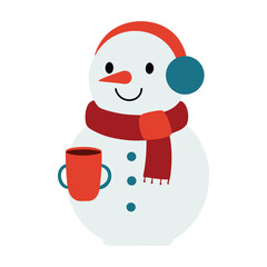 Snowman with Earmuffs and Hot Cocoa Vector Illustration