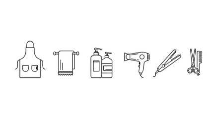 Collection of hair salon and barber shop tools and accessories silhouette