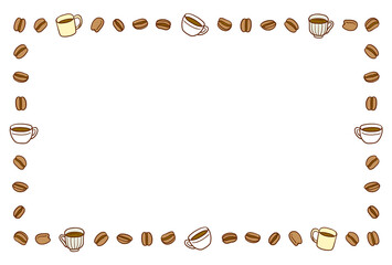 コーヒー豆とカップのシンプルなフレーム　横