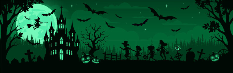 Spooky Night Banner Halloween Celebration Scene