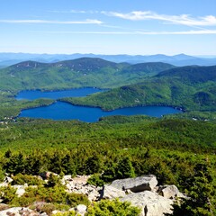 Panoramic mountain vista with lakes