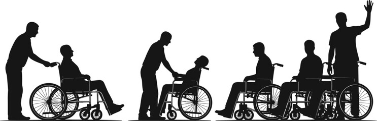 Fototapeta premium PrintInclusive community support, wheelchair users with caregivers, disability assistance, healthcare 