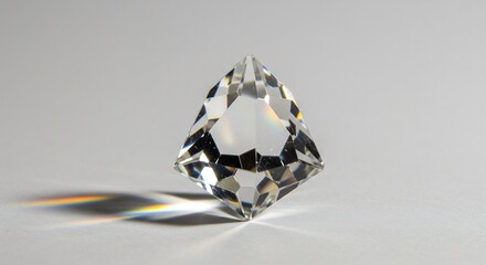 キラキラ輝くファセットカットの透明な宝石が光を散乱させ床に美しい虹色のプリズムを投影する姿. AI Generated