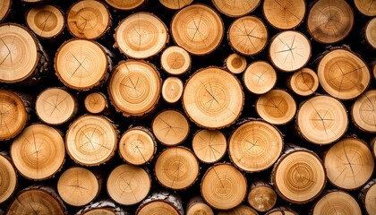 Stacked wood logs, circular cross-sections