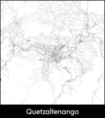Quetzaltenango city map, Guatemala - Topographic vector map poster
