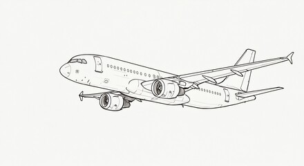 白い背景に描かれた旅客機の繊細な線画イラスト精密なアウトラインで表現された飛行機の姿. AI Generated
