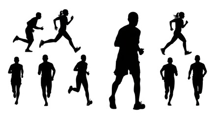 Fototapeta premium Running silhouettes dynamic fitness activity isolated on white