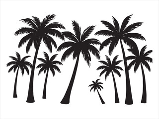 Silhouette beach palm trees isolated on transparent background.