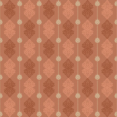 Seamless damask geometric pattern in warm brown and peach tones