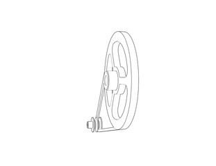 Simple Line Art Pulley and V-Belt Drive Schematic Diagram: Technical Outline Illustration of a Mechanical Component for Power Transmission and Industrial Machinery Design - Black and White Vector