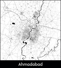 Ahmadabad city map, India - Topographic vector map poster
