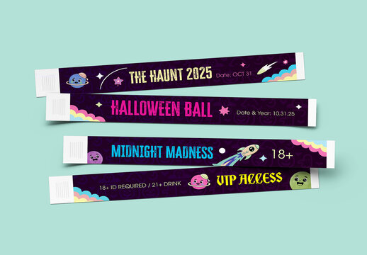 Cartoon Cosmic Halloween Party Wristband Design Set