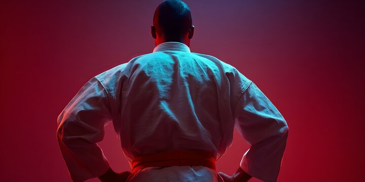 Person in karate uniform, back view, vibrant lighting - Powered by Adobe