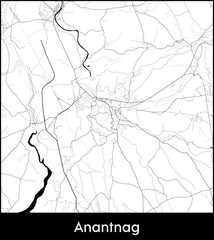 Fototapeta premium Anantnag city map, India - Topographic vector map poster