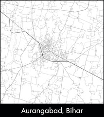 Aurangabad, Bihar city map, India - Topographic vector map poster