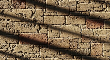 Textured brick wall with shadows and sunlight
