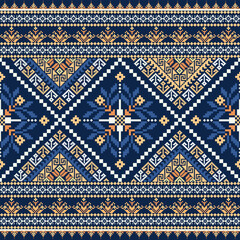 Blue Traditional Geometric Pattern Fabric