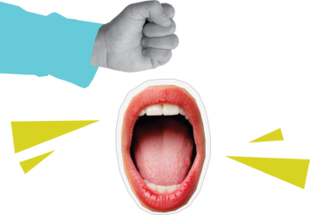 mouth open with clenched fists art collage