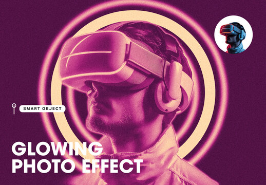 Neon Glow Photo Effect with Retro Grain and Radiant Rings