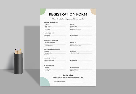 Registration Form Template Layout