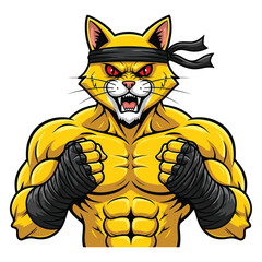 Fierce muscular cartoon cat warrior ready for combat