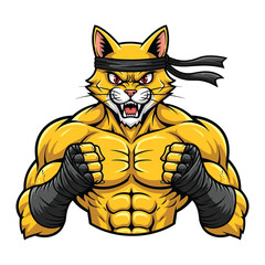 Fierce muscular cartoon cat warrior ready for combat