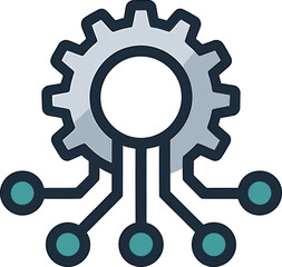 Obraz premium Gear with Circuit Board Connector Symbol Technical Solution Connection Concept