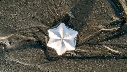 Starfish shell on wet sand