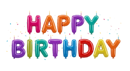 Colorful balloon letters spelling happy birthday isolated on transparent background
