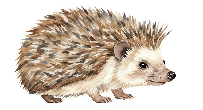 Watercolor illustration of a spiky hedgehog isolated on a white background