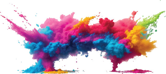 Abstract Colorful Rainbow Holi Powder Explosion with Bright Dust Cloud on White Isolated Background for Party Design and Creative Art