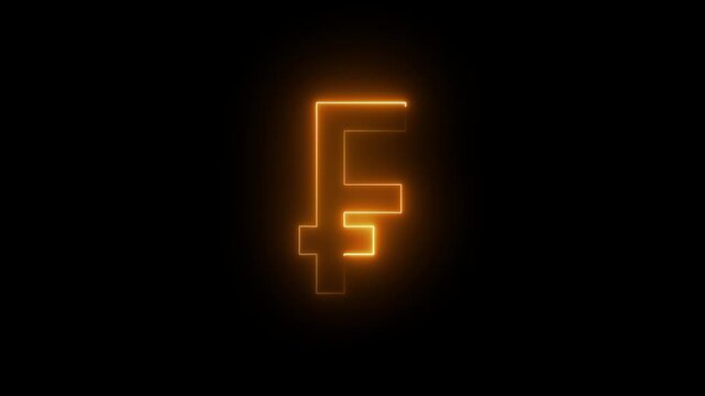 Animated neon letter swiss franc on a black background. Swiss Franc Symbol, Swiss Franc Sign Isolated On Black Background, CHF Currency Of Switzerland And Liechtenstein - DCi 4K