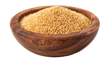 Bowl of amaranth seeds placed on a white isolate background.