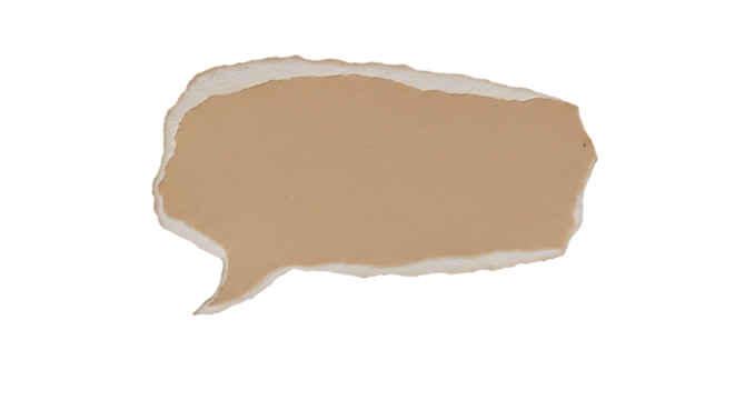 Torn brown paper speech bubble isolated on transparent background