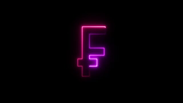 Animated neon letter swiss franc on a black background. Swiss Franc Symbol, Swiss Franc Sign Isolated On Black Background, CHF Currency Of Switzerland And Liechtenstein - DCi 4K