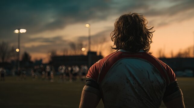 Rugby player watches sunset