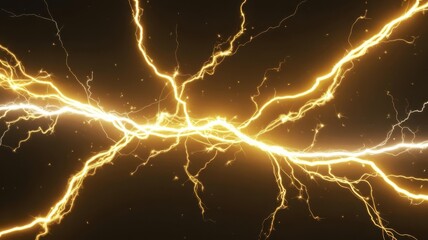 Dramatic display of intense electrical energy with bright yellow lightning bolts striking across a dark background, creating a powerful visual effect