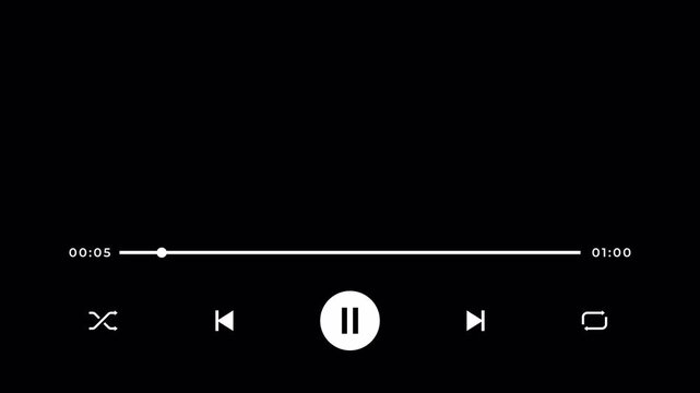 Digital music player interface with playback controls and a 60 second track duration. 4k animation video