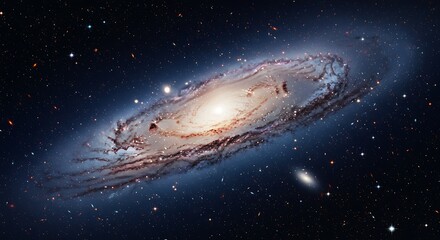 Spiral galaxy in deep space with bright core and numerous stars