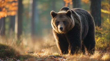 Fototapeta premium Brown Bear in Autumn Forest Habitat