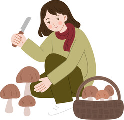 girl harvesting wild mushroom  © Khanty