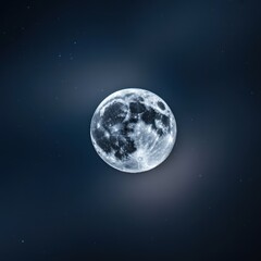 Obraz premium Detailed full moon with visible craters and textures, set against a dark blue night sky dotted with faint stars, creating a serene lunar scene