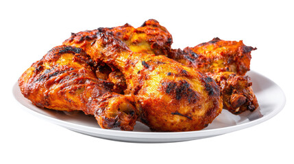 Naklejka premium Delicious grilled chicken pieces on a plate, ready to be served for a special meal or gathering.