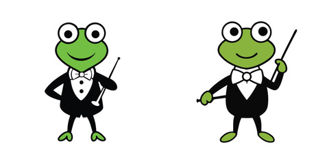 Frog Conductor in Tuxedo with Baton Musical Amphibian