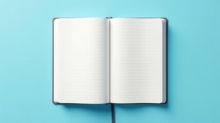 A blank lined notebook open on a vibrant blue background, ready for notes, ideas, or sketching.